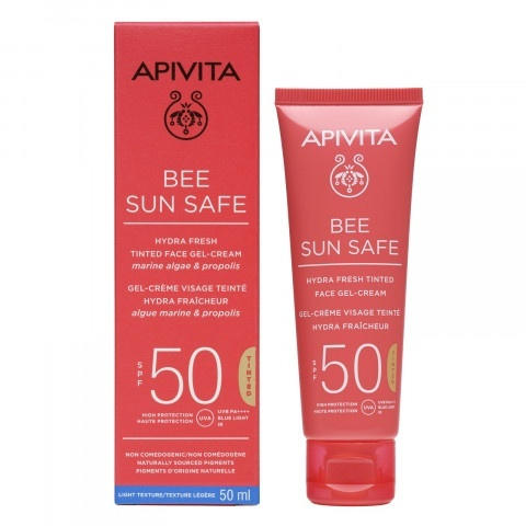 Apivita SPF50 слънцезащитен хидратиращ и освежаващ тониран гел-крем за лице 50мл.