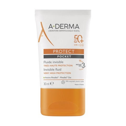 A-Derma Protect Pocket SPF50+ невидим флуид с много висока защита UVB-UVA 30мл.