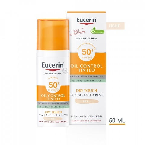 Eucerin Sun Oil Control SPF50+ оцветен слънцезащитен гел-крем за лице в светъл цвят 50мл.