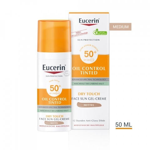 Eucerin Sun Oil Control SPF50+ оцветен слънцезащитен гел-крем за лице в тъмен цвят 50мл.