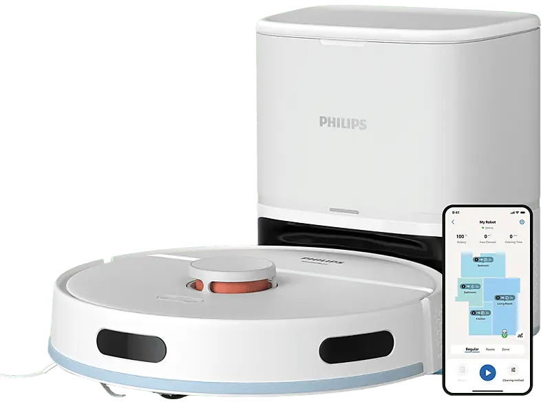 Philips 2000 Series, XU2100/20 Saug- und Wischroboter, mit Absaugstation (Arktisweiß, Laufzeit: bis zu 130 Minuten, 66 dB(A))