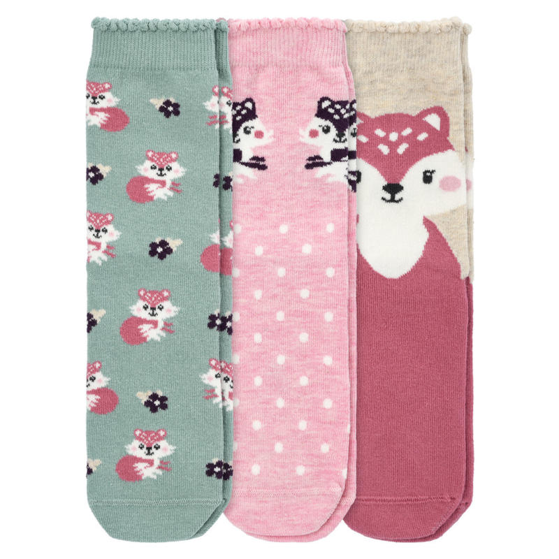 3 Paar Mädchen Socken mit Fuchs-Motiven