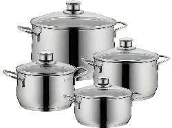 WMF 0730049990 Diadem Plus Topf-Set (4-teilig, alle Herdarten, Silber, Cromargan®: Edelstahl Rostfrei 18/10)