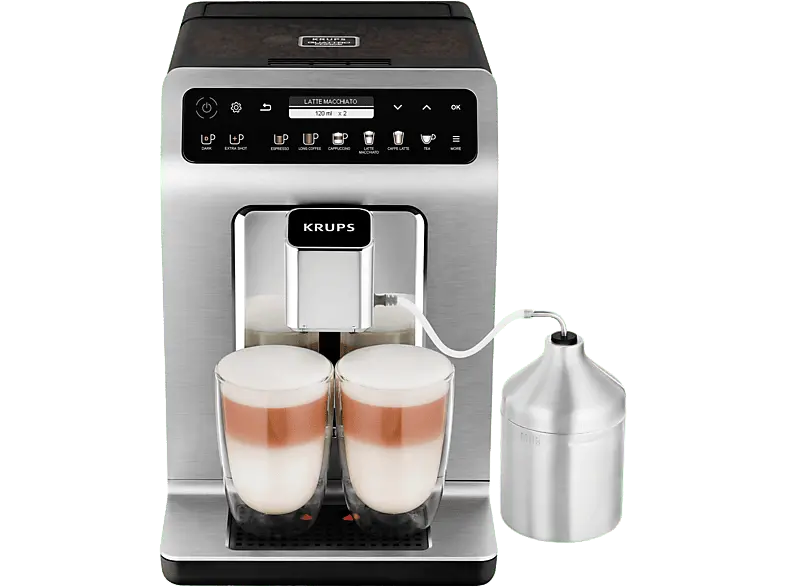 Krups EA 894T Evidence Plus Kaffeevollautomat (Schwarz Silber, Kegelmahlwerk aus Edelstahl , 15 bar, Milchschlauch)