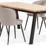 JYSK JYSK Masă SKOVLUNDE 200 stejar natur + 4 scaune RISSKOV gri des