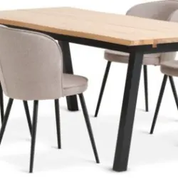 JYSK Masă SKOVLUNDE 200 stejar natur + 4 scaune RISSKOV gri des