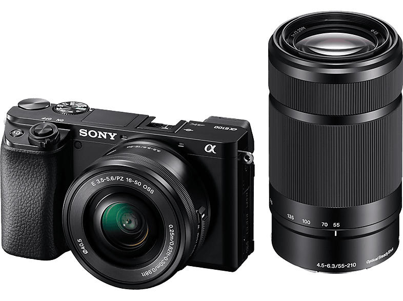 Sony Alpha 6100 Systemkamera schwarz mit Objektiv AF E 16-50mm OSS PZ und 55-210mm (ILCE-6100YB); Systemkamera Set