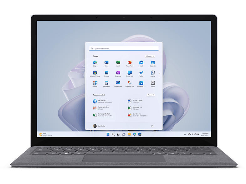 Microsoft Surface 5 Notebook 13,5 Zoll, Full-HD+, Intel® Core™ i5-1235U (Evo), 8 GB RAM, 512 SSD, Windows 11 Home (64 Bit), Iris® Xe, Platin (Alcantara®)