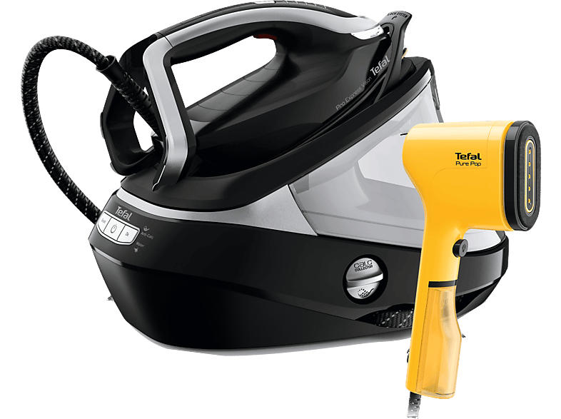 Tefal GV 9821 Bundle Pro Express Vision Dampfbügelstation + DT2026 Dampfbürste Pure Pop (9 bar, 3000 Watt, 1,2 l Wassertank, Schwarz/Silber)