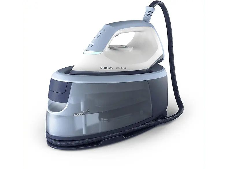 Philips PSG3000/20 Series 3000 Dampfbügelstation (6 bar, 2400 Watt, 1,4 l Wassertank, Blau) mit 5 Jahre Geräteschutz