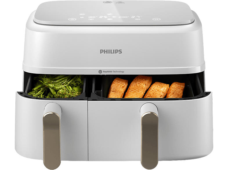 Philips NA353/10 Heißluftfritteuse mit zwei Körben (9 l, 2750 Watt, Weiß)