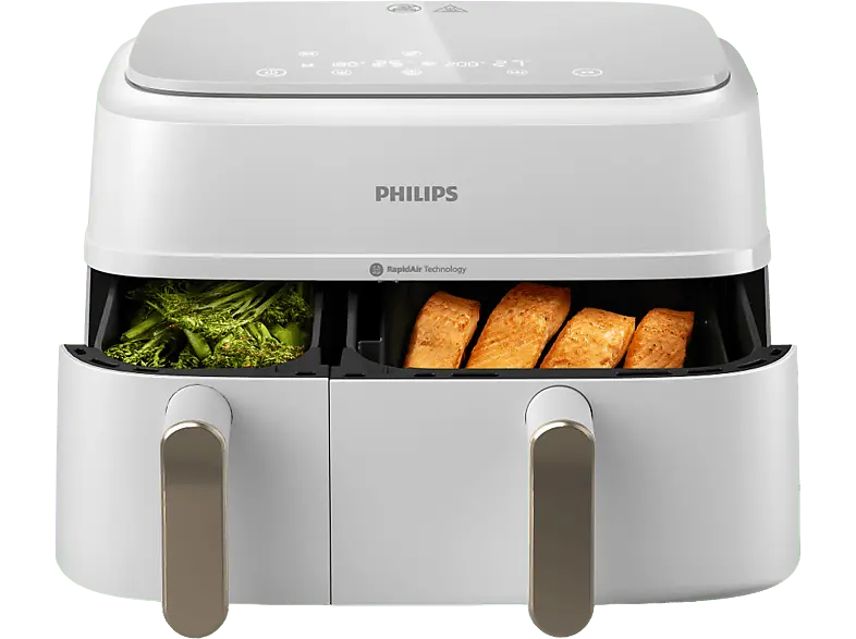 Philips NA353/10 Heißluftfritteuse mit zwei Körben (9 l, 2750 Watt, Weiß)