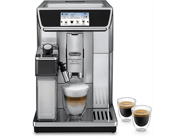 De'Longhi ECAM650.85.MS PrimaDonna Elite Experience Kaffeevollautomat (Silber, Extraleises Kegelmahlwerk, 19 bar, integrierter Milchbehälter)