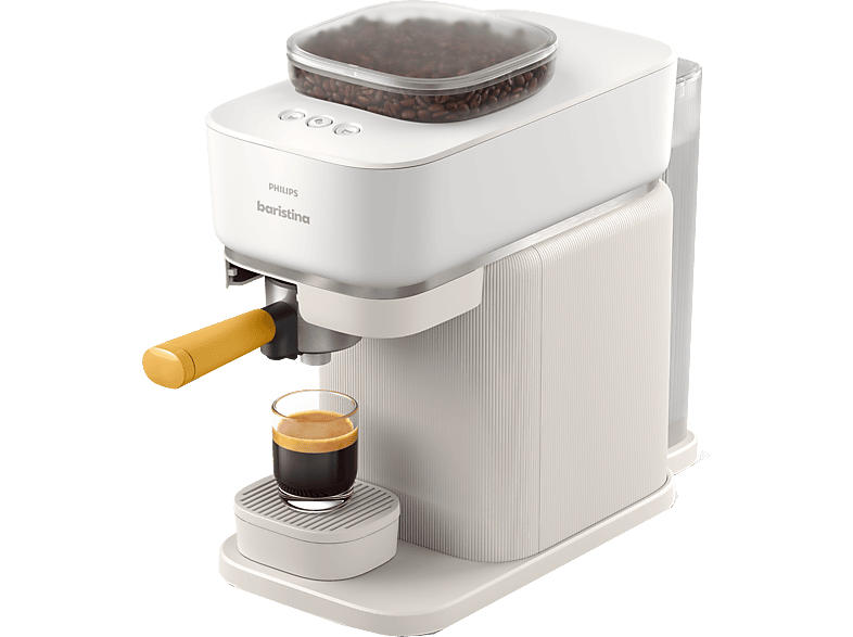 Philips bar300/03 Baristina Espressomaschine (Weiss/Mangogelb, Mahlwerk aus Keramik, 1550 Watt, 16 bar)