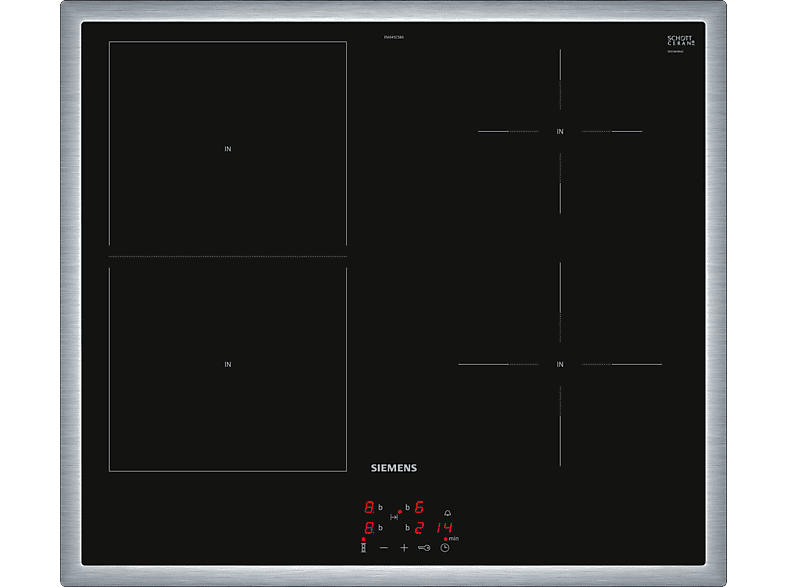Siemens EM645CSB6E iQ500, Herdgesteuertes Induktionskochfeldskochfeld (583 mm breit, 4 Kochfelder, Glaskeramik); Herdgesteuertes Kochfeld
