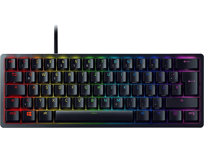 Razer Huntsman Mini Gaming Tastatur, Clicky Optical Purple Switch, USB-C, 60% Formfaktor, qwertz, Schwarz