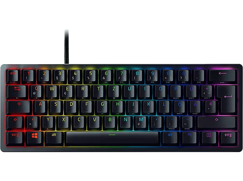 RAZER Huntsman Mini Gaming Tastatur, Clicky Optical Purple Switch, USB-C, 60% Formfaktor, qwertz, Schwarz