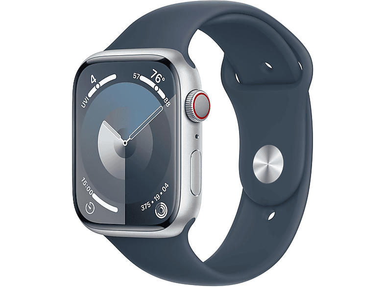 Apple Watch Series 9 GPS + Cellular 45mm Aluminiumgehäuse, Sportarmband M/L, Silber/Sturmblau; Smartwatch