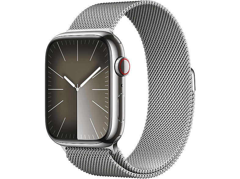 Apple Watch Series 9 GPS + Cellular 45mm Edelstahlgehäuse, Milanaise Armband, Silber; Smartwatch