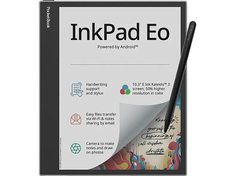 POCKETbook InkPad Eo eBook Reader inkl. Stylus, integrierte Kamera, Stereolautsprecher, E Ink Kaleido™ 3 Farbdisplay, Bluetooth, Wi-Fi, 64GB, Mist Grey