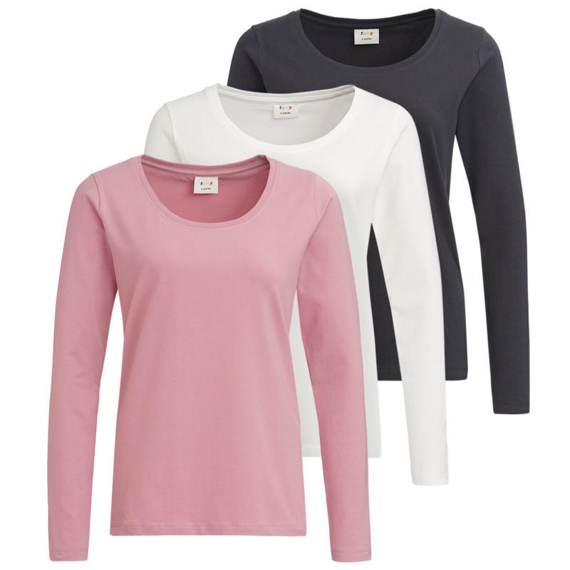 3 Damen Langarmshirts in Unifarben (Nur online)