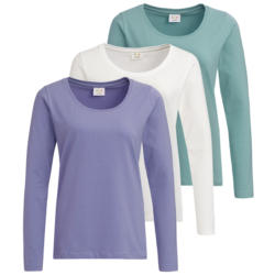 3 Damen Langarmshirts in Unifarben (Nur online)