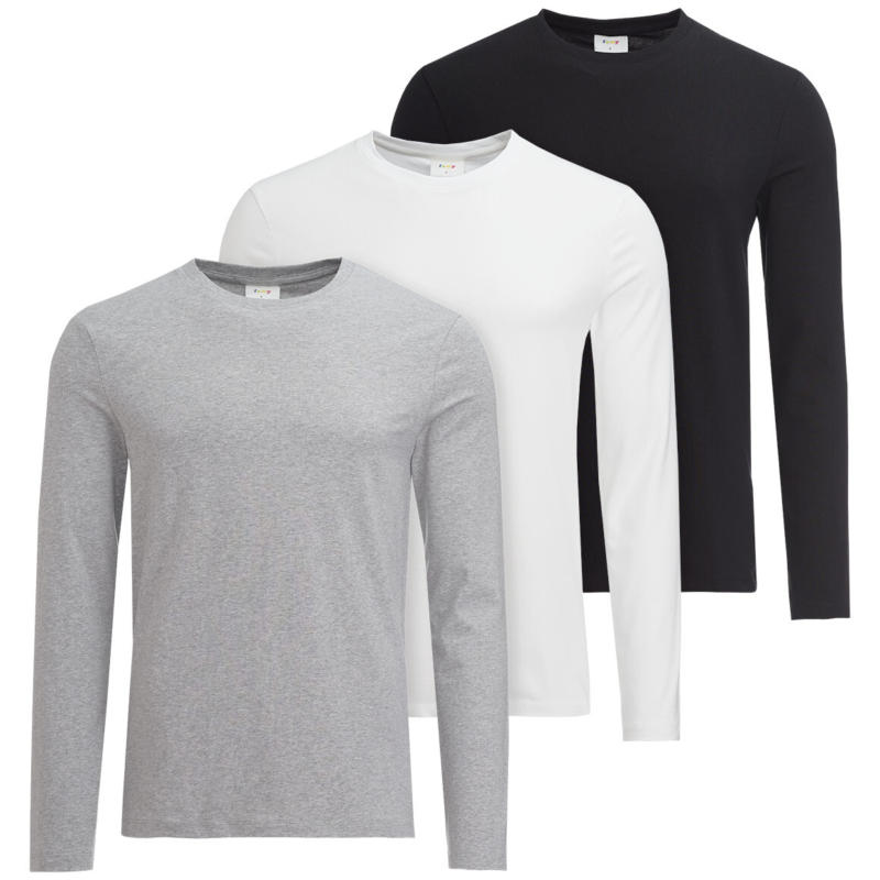 3 Herren Langarmshirts im Basic-Look (Nur online)