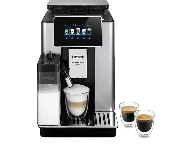 De'Longhi ECAM 610.55 SB Prima Donna Soul Kaffeevollautomat (Silber Schwarz, Flüster Kegelmahlwerk, 19 bar, integrierter Milchbehälter)