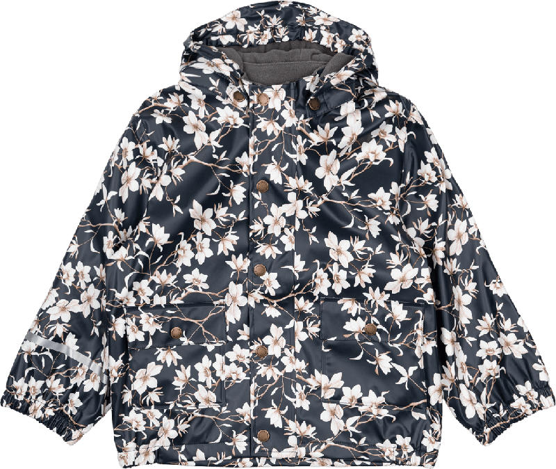 Mikk-Line Regenjacke mit Blumen-Muster + Fleece-Futter, blau, Gr. 110/116