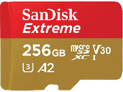 SandISK 256GB Extreme microSDXC Karte + SD-Adapter RescuePro Deluxe bis zu 190 MB/s mit App-Performance A2 UHS-I Class 10 U3 V30; Speicherkarte