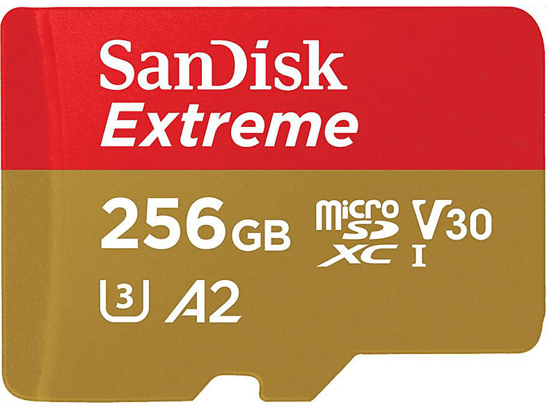 SanDisk 256GB Extreme microSDXC Karte + SD-Adapter RescuePro Deluxe bis zu 190 MB/s mit App-Performance A2 UHS-I Class 10 U3 V30; Speicherkarte