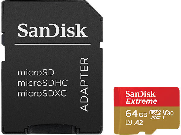 SandISK 64GB Extreme microSDXC Karte + SD-Adapter RescuePro Deluxe bis zu 170 MB/s mit App-Performance A2 UHS-I Class 10 U3 V30; Speicherkarte