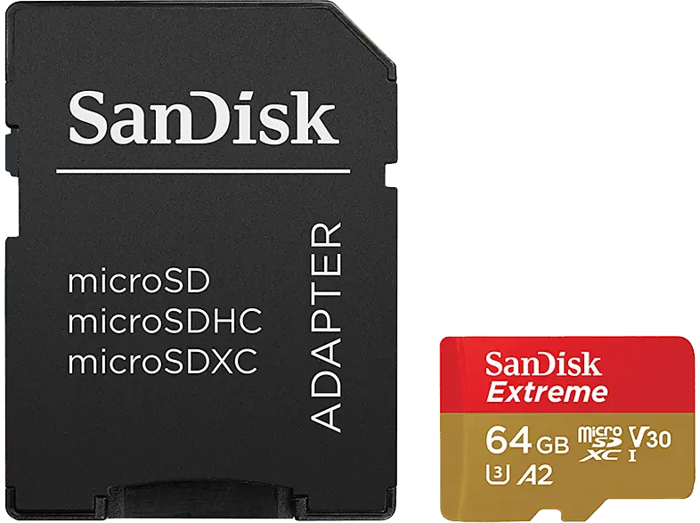 SandISK 64GB Extreme microSDXC Karte + SD-Adapter RescuePro Deluxe bis zu 170 MB/s mit App-Performance A2 UHS-I Class 10 U3 V30; Speicherkarte