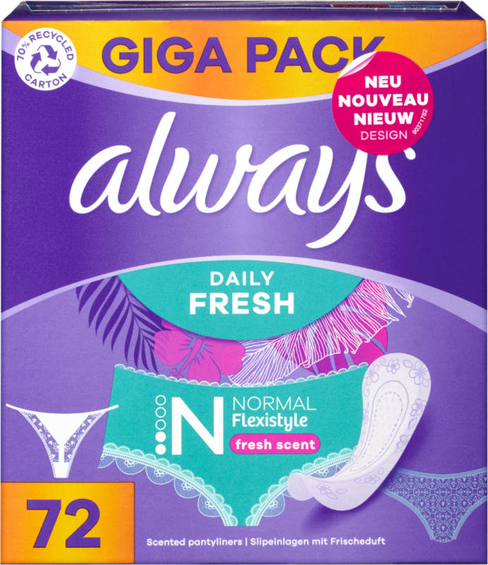 Always Slipeinlagen Daily Fresh, Normal, Frischeduft, 72 Stück