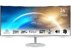 MSI pro MP341CQWDE Curved Monitor, 34 Zoll, UWQHD, 100Hz, 1ms (MPRT), 300cd, VA-Panel, 2x Audio, Weiß