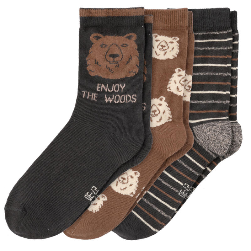 3 Paar Jungen Socken mit Bär-Motiv