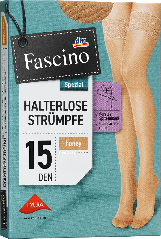 Fascino Halterlose Strümpfe mit Spitzenband honey Gr. 38/40, 15 DEN