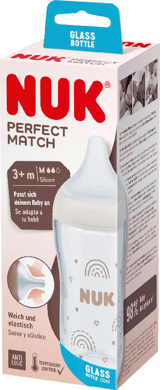 NUK Babyflasche aus Glas Perfect Match, weiß, ab 3. Monat, 230 ml