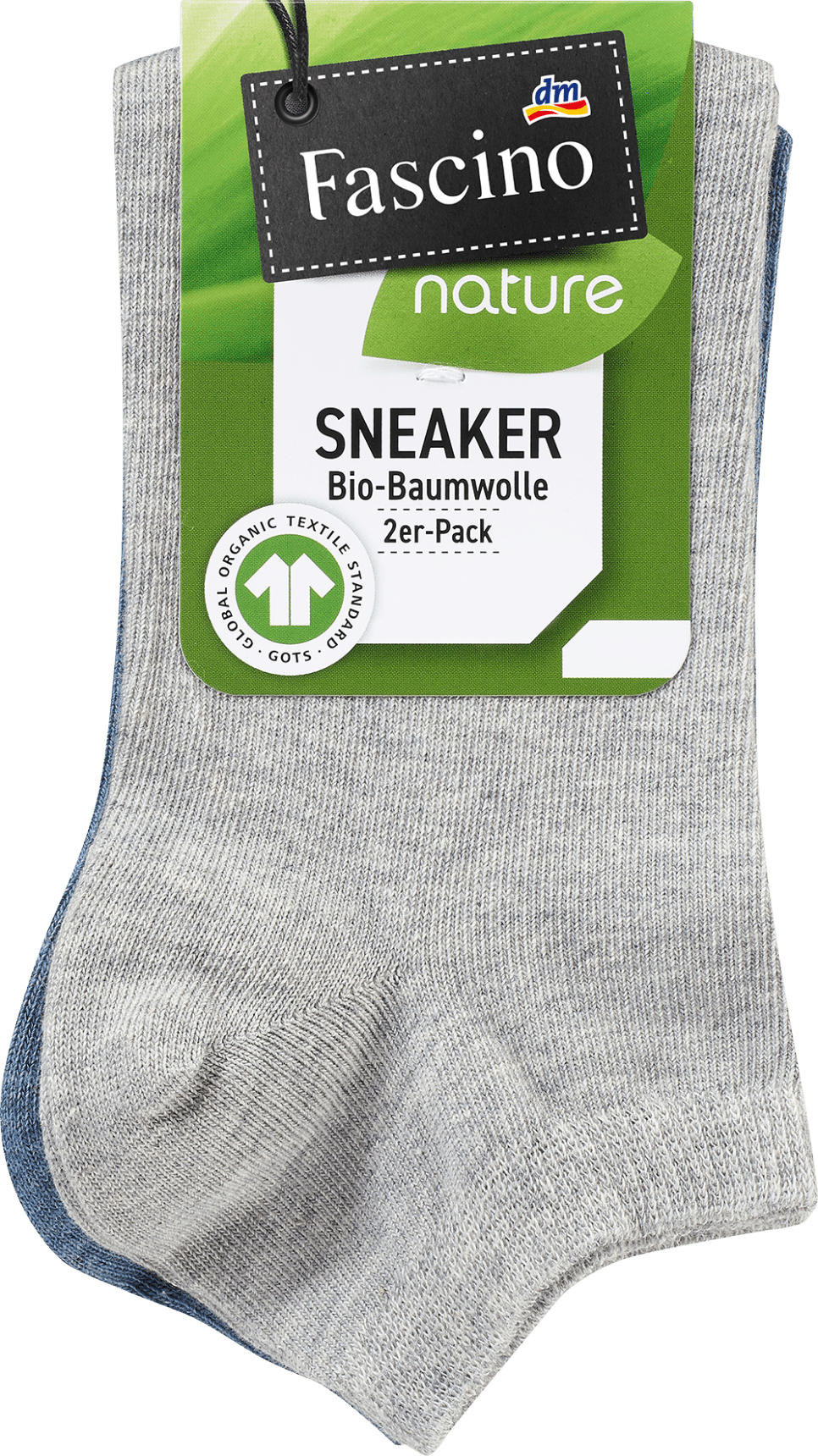 Fascino Sneakersocken mit Bio-Baumwolle blau + grau Gr. 35-38