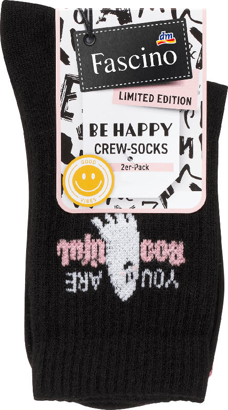 Fascino Crew Socken mit Geister-Motiv rosa + schwarz Gr. 39-42