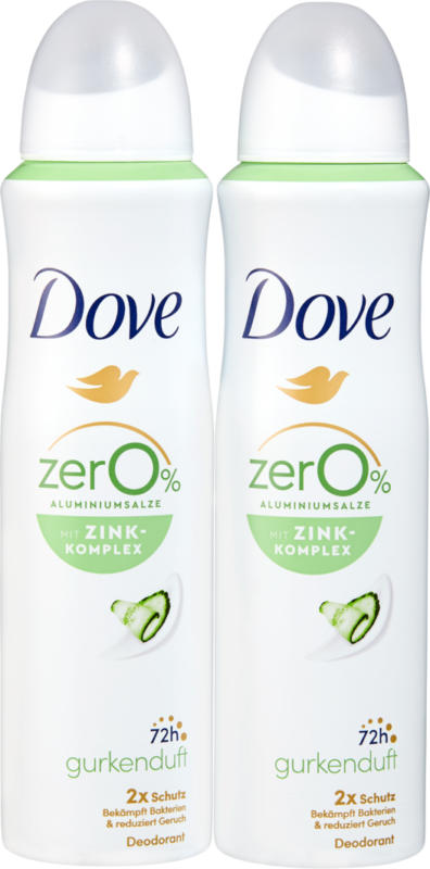 Déodorant spray Zink Concombre Dove, 2 x 150 ml