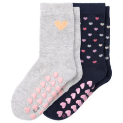 2 Paar Mädchen Stoppersocken mit Herzen