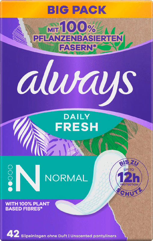 always Slipeinlagen Daily Fresh Normal pflanzenbasiert ohne Duft Big Pack