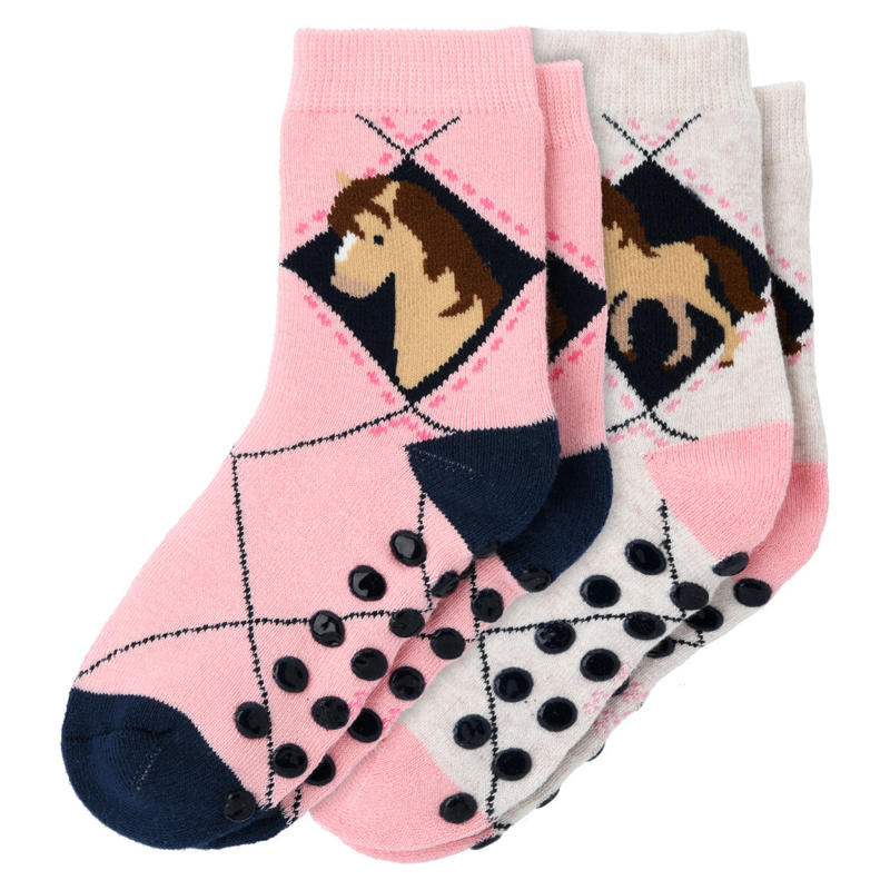 2 Paar Mädchen Stoppersocken mit Pferden