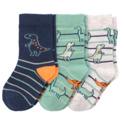 3 Paar Baby Socken mit Dino-Motiven