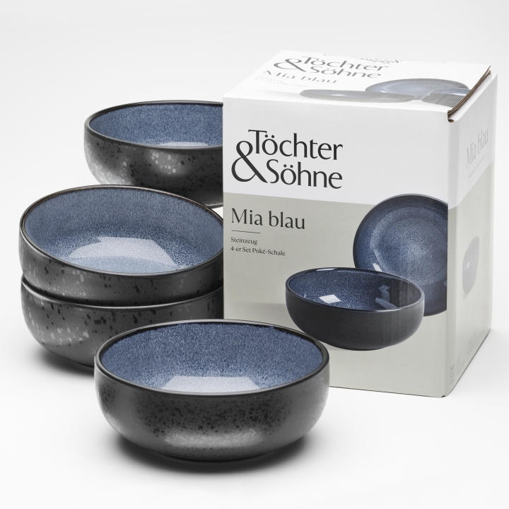 van Well 4er-Set Bowls MIA 18cm aus Steinzeug glasiert blau