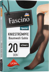 Fascino Kniestrümpfe mit Baumwoll-Sohle schwarz Gr. 35-38, 20 DEN