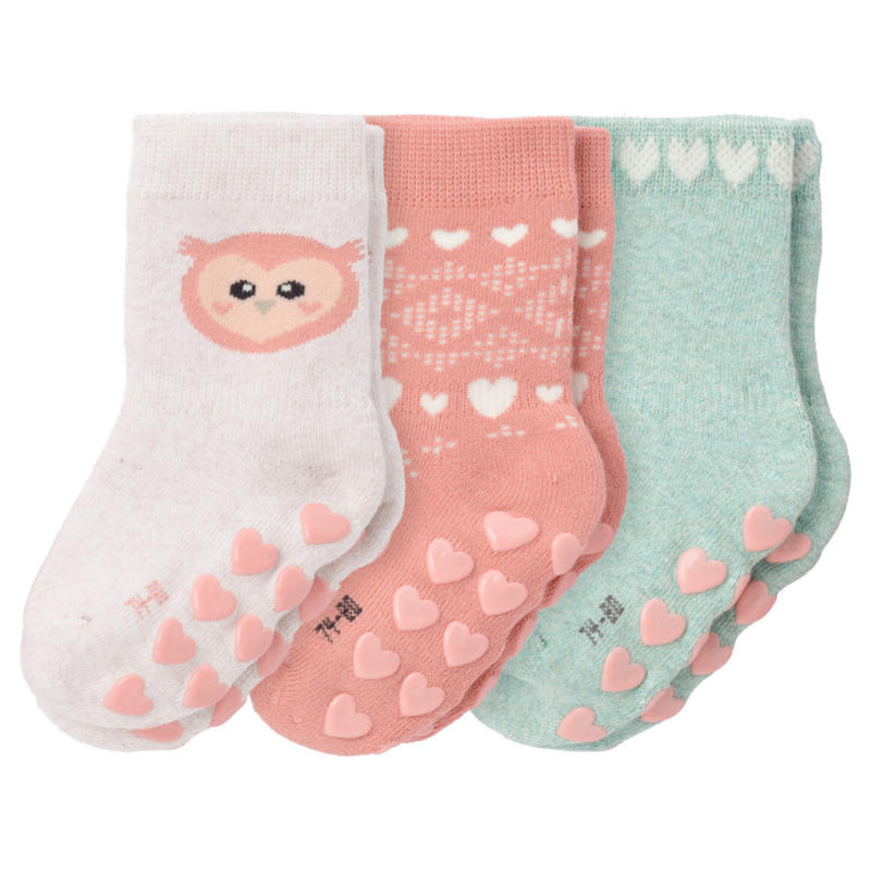 3 Paar Baby Stoppersocken mit Herzchen