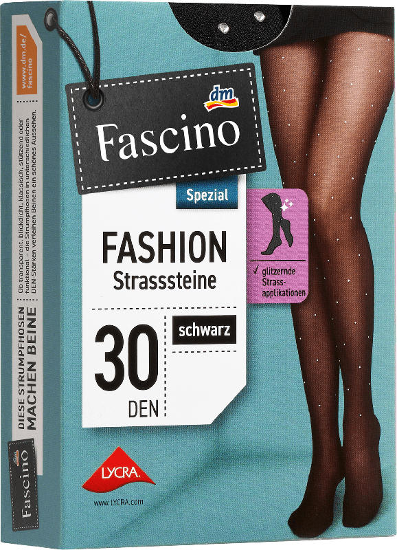 Fascino Strumpfhose mit Strass-Steinen schwarz Gr. 46/48, 30 DEN