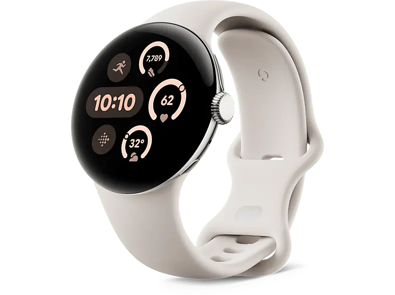 Google Pixel Watch 3 LTE, 41mm, Aluminium Polished Silver, Sportarmband in Porcelain; Smartwatch